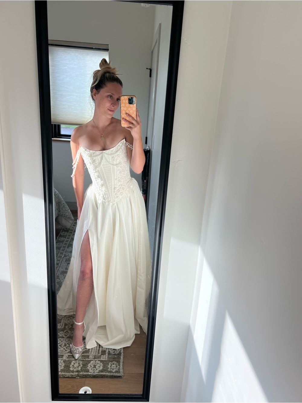 Ivory Off-Shoulder Corset Wedding Dress with High Slit